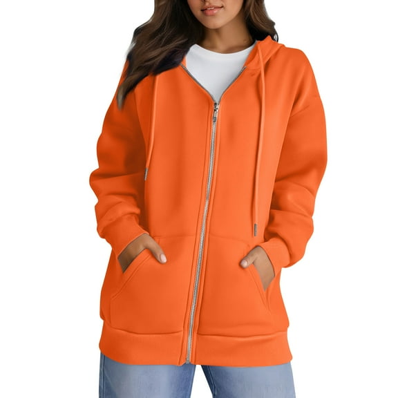 Inglocry Womens Zip Up Hoodies Oversized Fall Sweatshirts 2025 Cute Y2K Long Sleeve Fleece Jackets Winter Clothes With Pockets Saffron 2XL