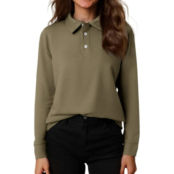 Inglocry Youth Girls' Performance Polo Shirts, Long Sleeve Collared Kids School Uniform Tops Camel 120