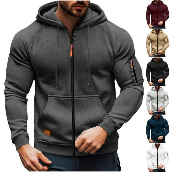 Inglocry Zip Up Hoodie Men Hoodies Casual Sweatshirt Athletic Workout Fall Winter Big And Tall Outfits With Pockets Black L