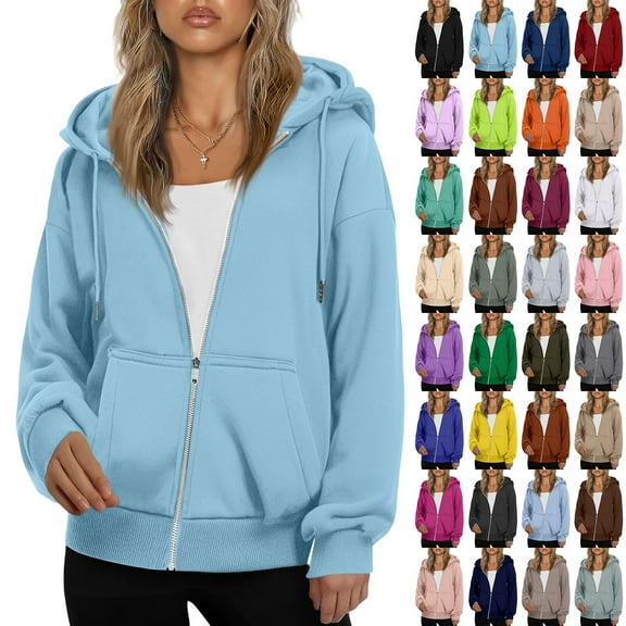 Inglocry Zip Up Hoodies for Women Drawstring Soft Jackets Casual Winter Sweatshirts with Pocket Dark Blue L