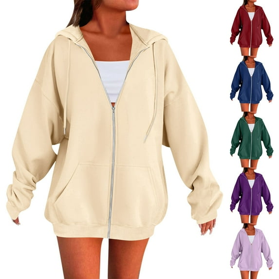 Inglocry Zip Up Hoodies for Women Drawstring Soft Jackets Casual Winter Sweatshirts with Pockets Long Sleeve Clothes Purple S