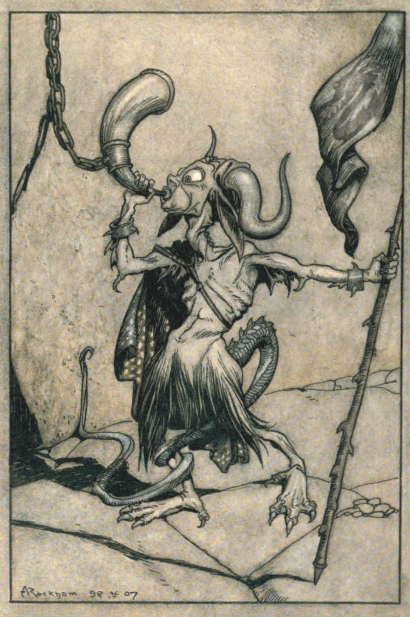 Ingoldsby Legends 1907 Horn blown Canvas Art - A Rackham (18 x 24)
