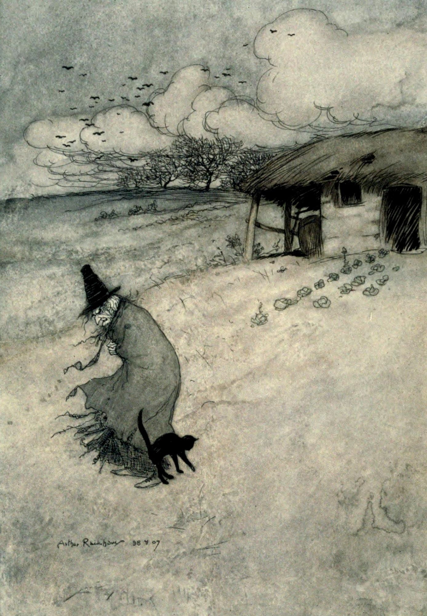 Ingoldsby Legends 1907 Old woman on Tappington Moor Canvas Art - A Rackham (24 x 36)