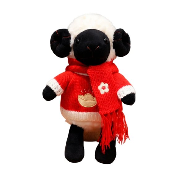 Ingot Sheep Stuffed Animals Plush Toy, Year of the Sheep Lucky Lamb with Red Scarf and Blessing Tag, Soft Curly, Soft Lucky Blessing for Home and Entryway, Festive Blessing Gift for Boys and Girls