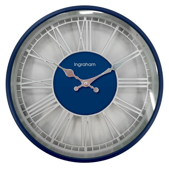 Ingraham 14" Analog Quartz Accuracy Blue & Silver Wall Clock with Open Roman Numerals- Model# 60006