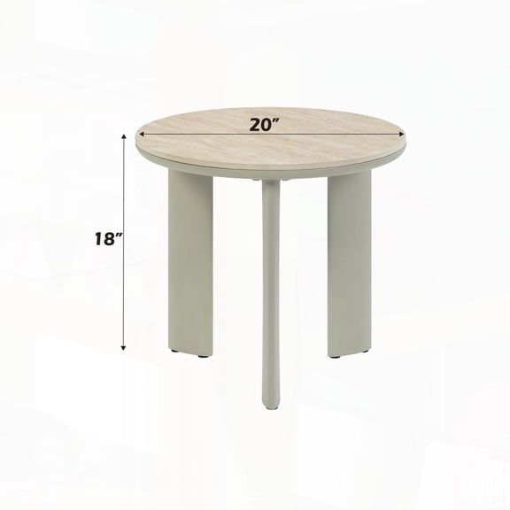 Ingram Round Ceramic Top End Table in Light Gray with Sturdy Frame