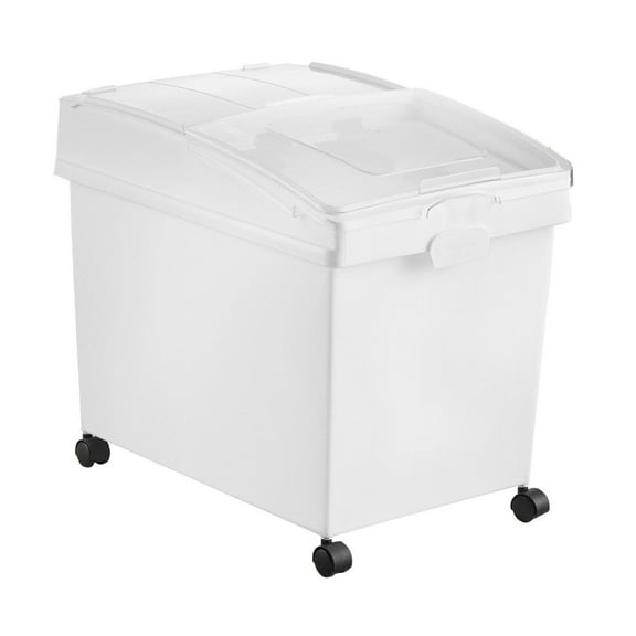 Ingredient Bins, 10.5 Gallon Food Storage Containers on Wheels (3-Pack), PP Plastic Flour Bins with Scoop & Sliding Lid, White Commercial Storage Bins