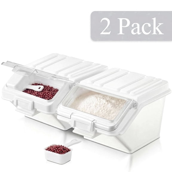 Fohere 20L Ingredient Storage Bin, 2 x 10L Dispenser Bin with Spoon, PP Material, Stackable For Saving Space, Rice, Cereal, Flour, Grain, Pet Food