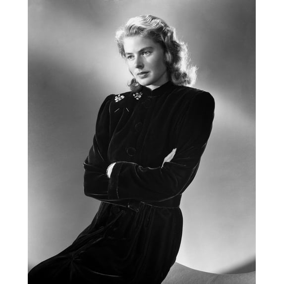 Ingrid Bergman in a Black Long Sleeve Dress and Arms Crossing on Chest Photo Print (24 x 30)