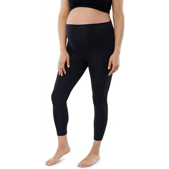 Ingrid & Isabel Basics 7/8 Active Maternity Leggings, Comfortable Fold Over Panel, Black