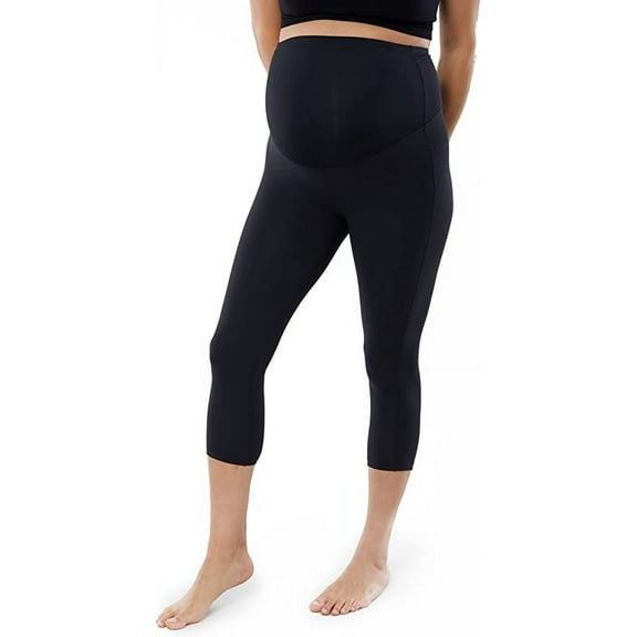 Ingrid & Isabel Basics Active Capri Maternity Legging with Crossover Panel, Supports Back, Black