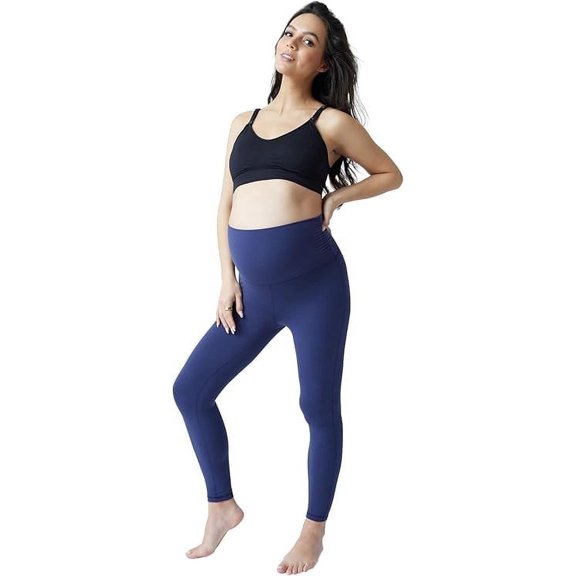 Ingrid & Isabel Basics Maternity 7/8 Active Leggings with Fold Over Panel, Navy