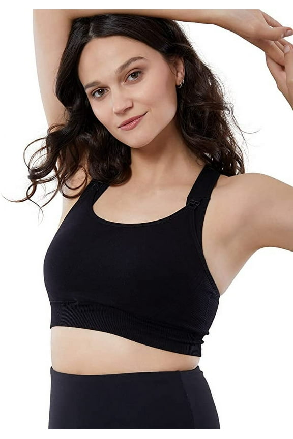 Basics Seamless Maternity & Nursing Sports Bra, Low to Medium Impact, Black