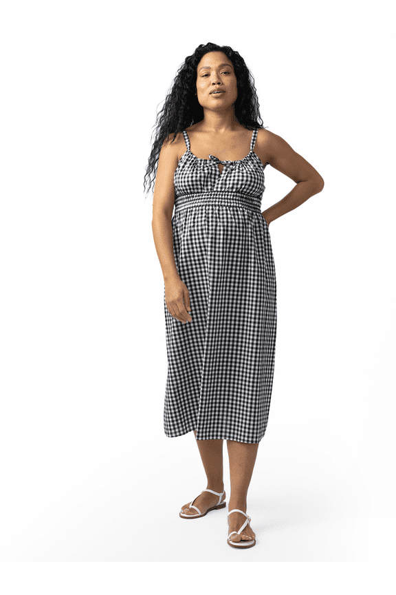 Women's Maternity Gingham Woven Dress, Size S-XXL