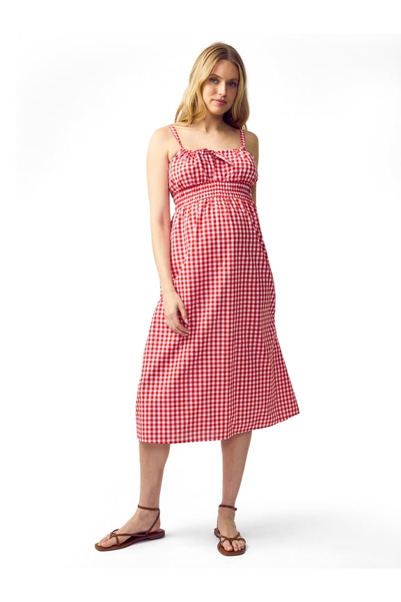 Women's Maternity Gingham Woven Dress, Size S-XXL