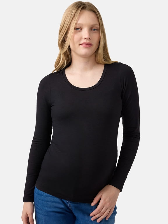 Women's Maternity Scoop Tee with Long Sleeves, Sizes S-XXL