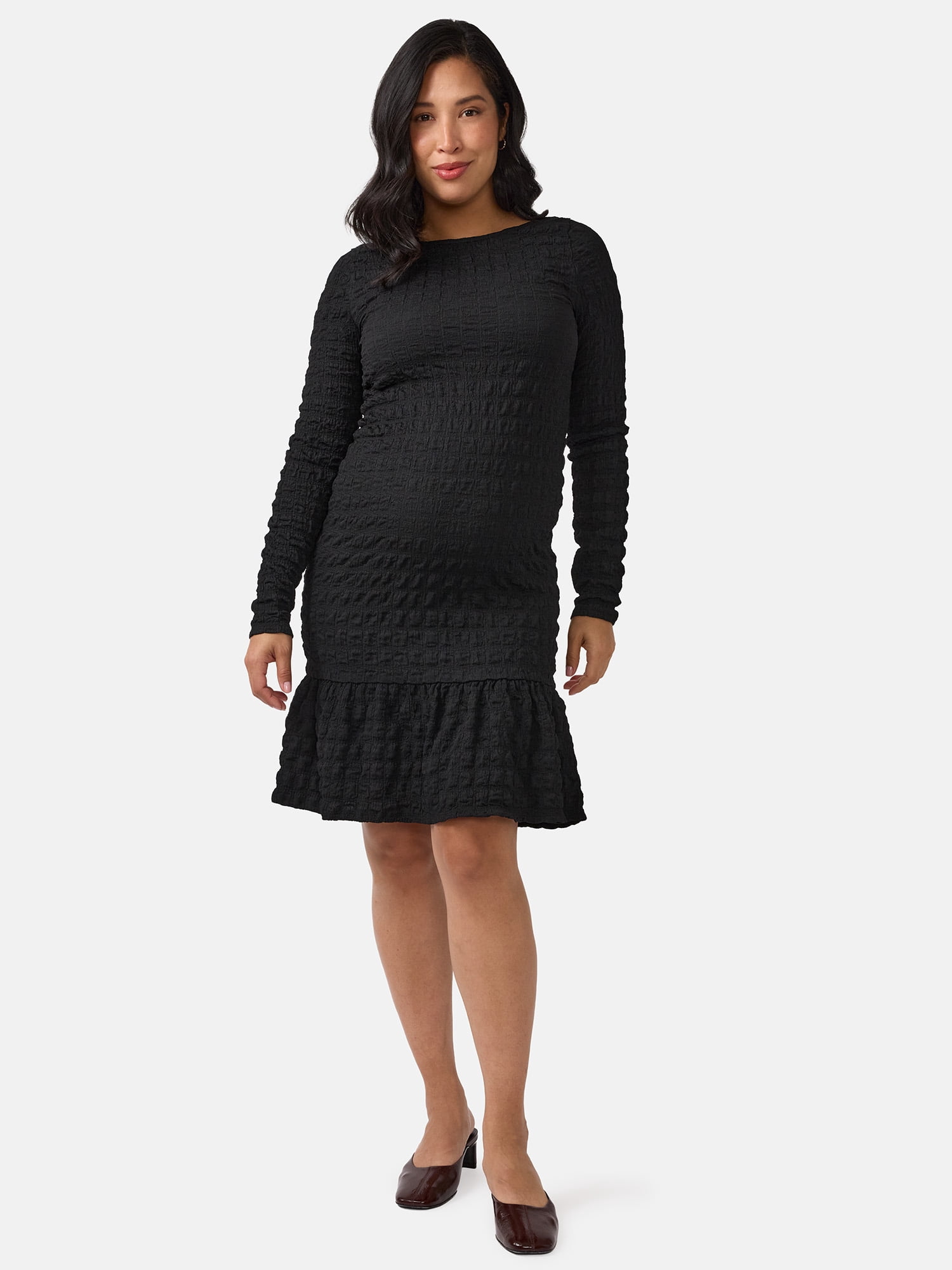 Ingrid & Isabel For Every Belly Women’s Maternity Smocked Midi Dress with Long Sleeves, Sizes S-XXL