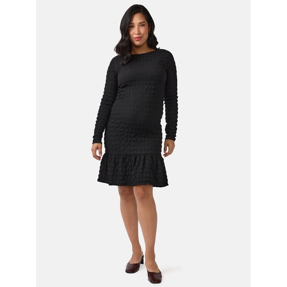 Ingrid & Isabel For Every Belly Women’s Maternity Smocked Midi Dress with Long Sleeves, Sizes S-XXL