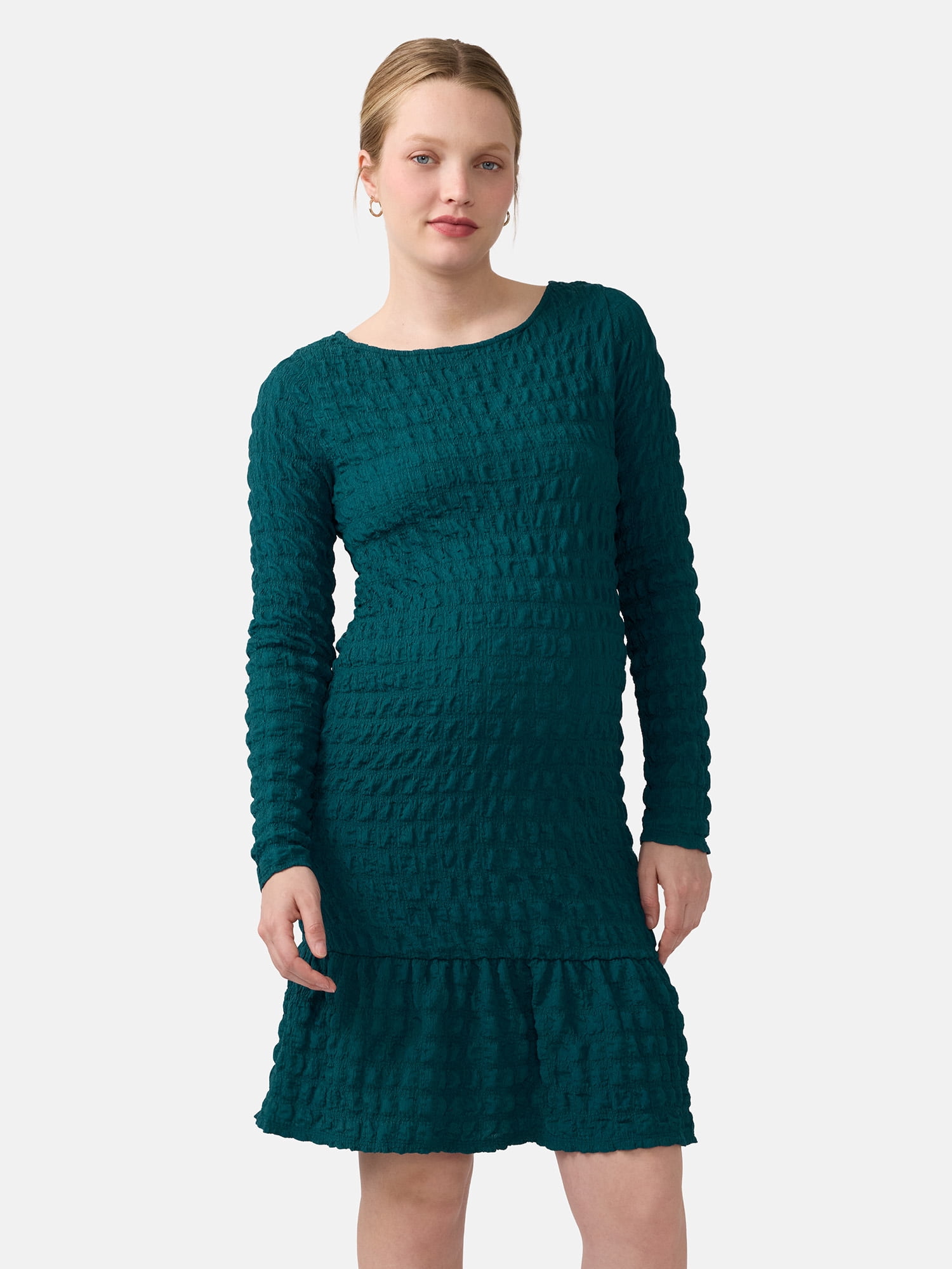 Ingrid & Isabel For Every Belly Women’s Maternity Smocked Midi Dress with Long Sleeves, Sizes S-XXL