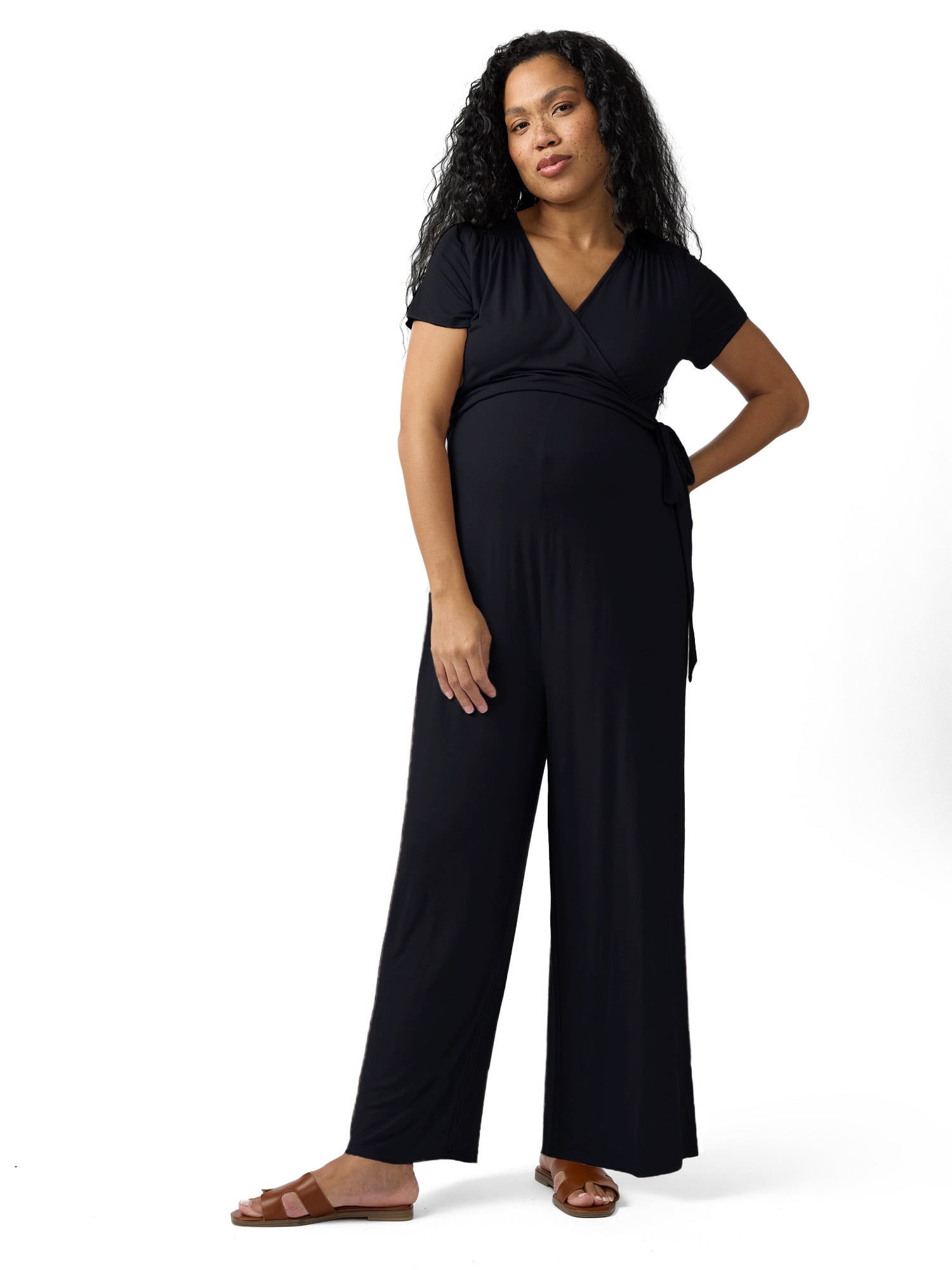 Ingrid & Isabel For Every Belly Women's Maternity Short Sleeve Knit Wrap Jumpsuit, Sizes S-XXL