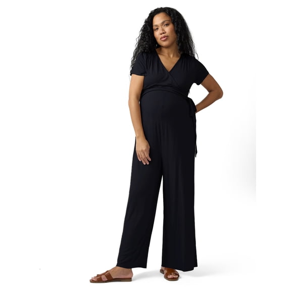 Ingrid & Isabel For Every Belly Women's Maternity Short Sleeve Knit Wrap Jumpsuit, Sizes S-XXL