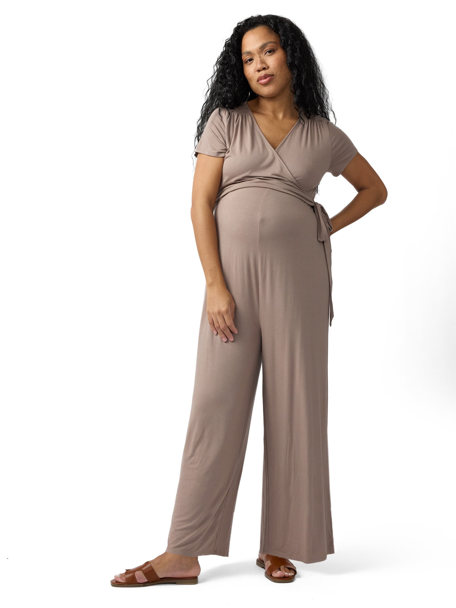 Ingrid & Isabel For Every Belly Women's Maternity Short Sleeve Knit Wrap Jumpsuit, Sizes S-XXL