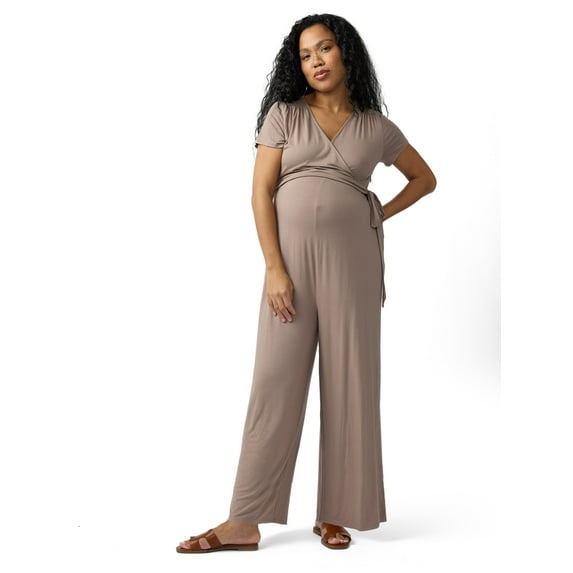 Ingrid & Isabel For Every Belly Women's Maternity Short Sleeve Knit Wrap Jumpsuit, Sizes S-XXL