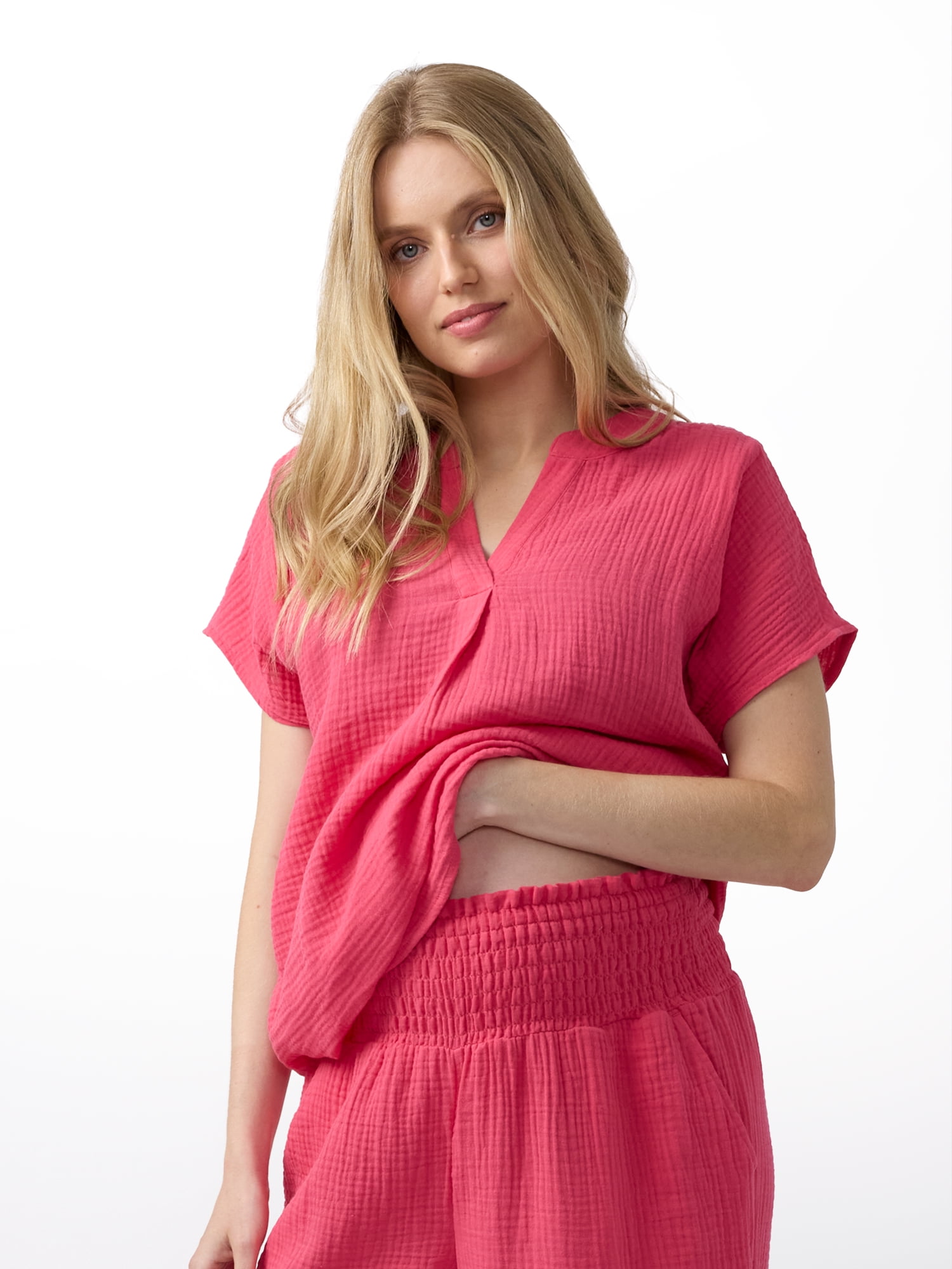 Ingrid & Isabel For Every Belly Women's Maternity Short Sleeve Gauze Top, Sizes S-XXL