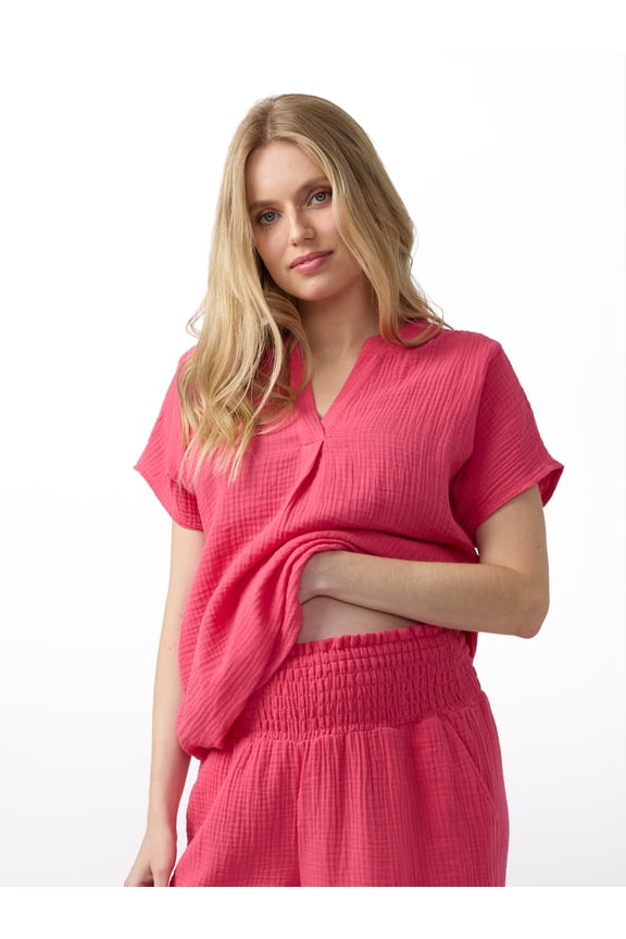 Women's Maternity Short Sleeve Gauze Top, Sizes S-XXL