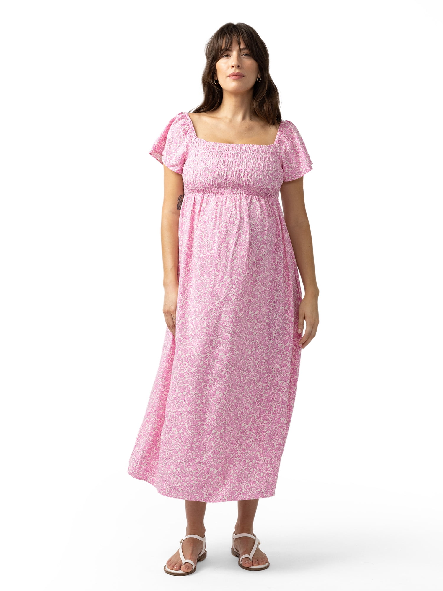 Ingrid & Isabel For Every Belly Women's Maternity Smocked Woven Dress, Sizes S-xxl, Size: Large, Pink