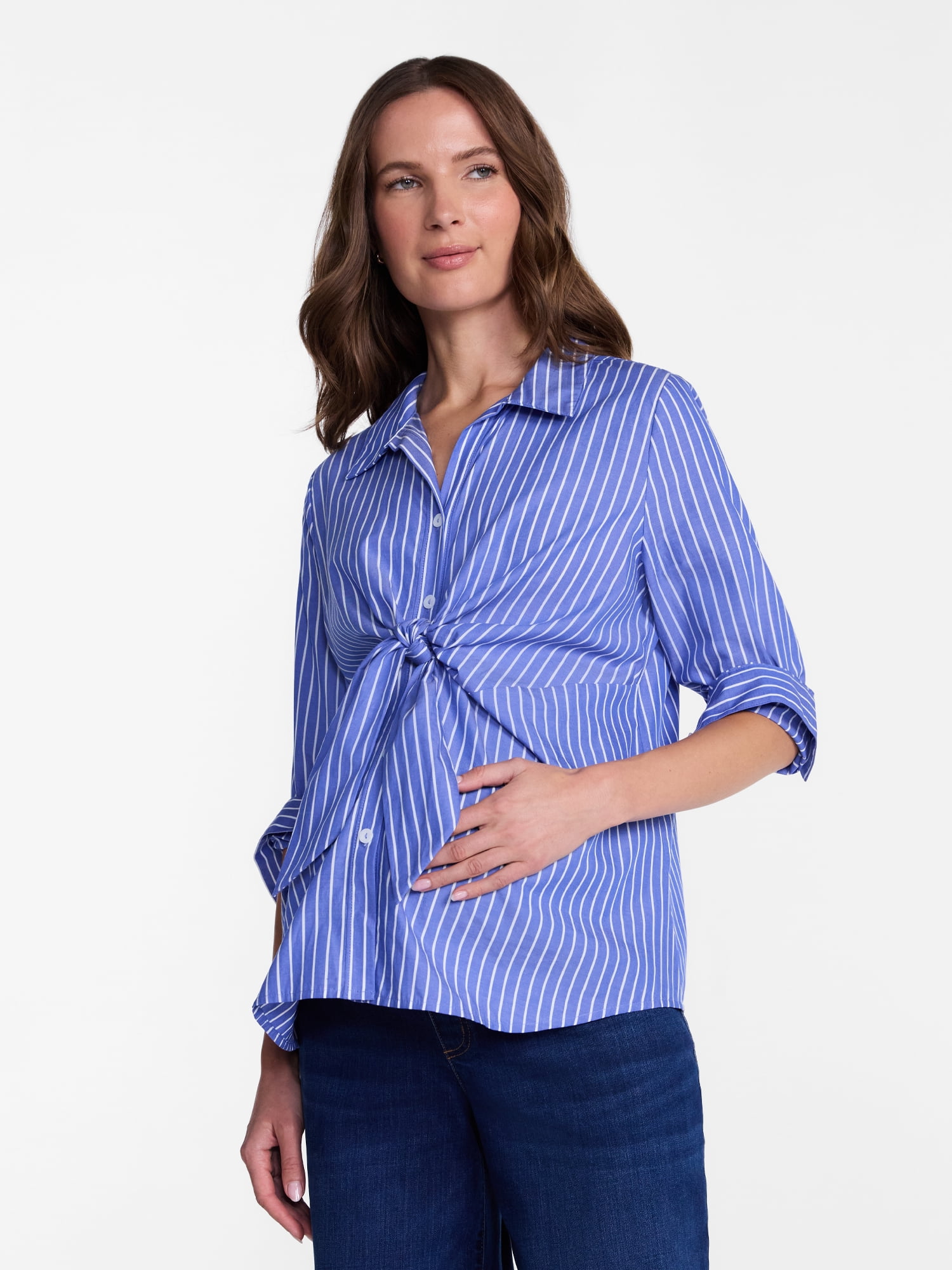 Ingrid & Isabel For Every Belly Women’s Maternity Tie Front Cotton Shirt, Sizes S-XXL