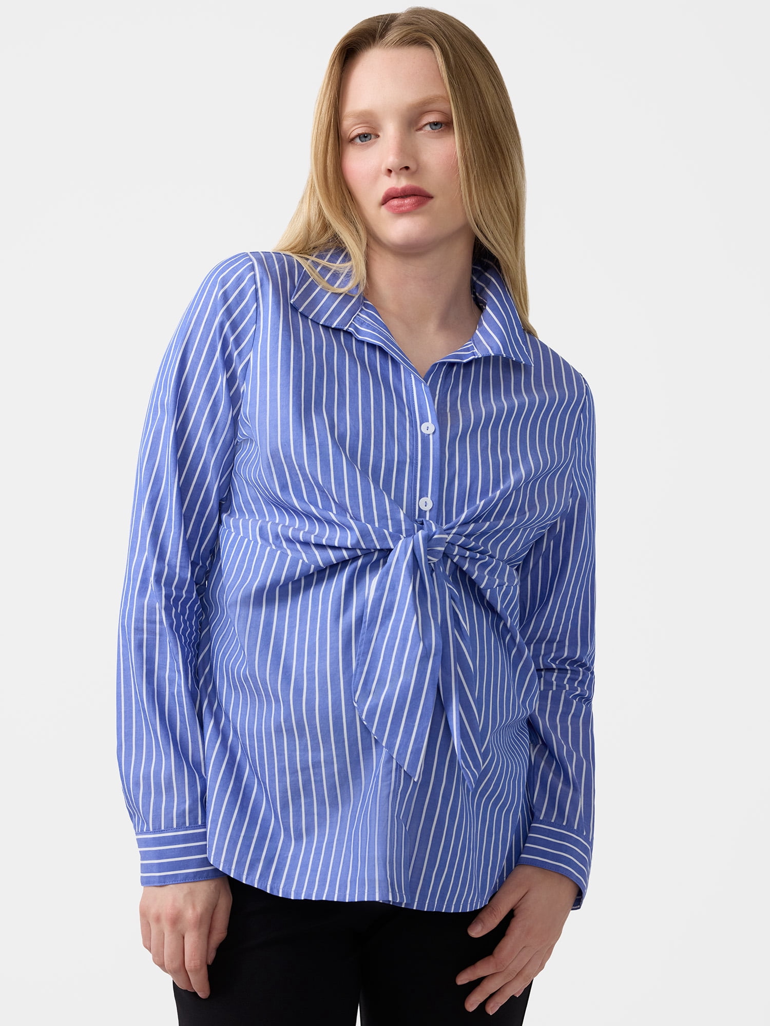 Ingrid & Isabel For Every Belly Women’s Maternity Tie Front Cotton Shirt, Sizes S-XXL