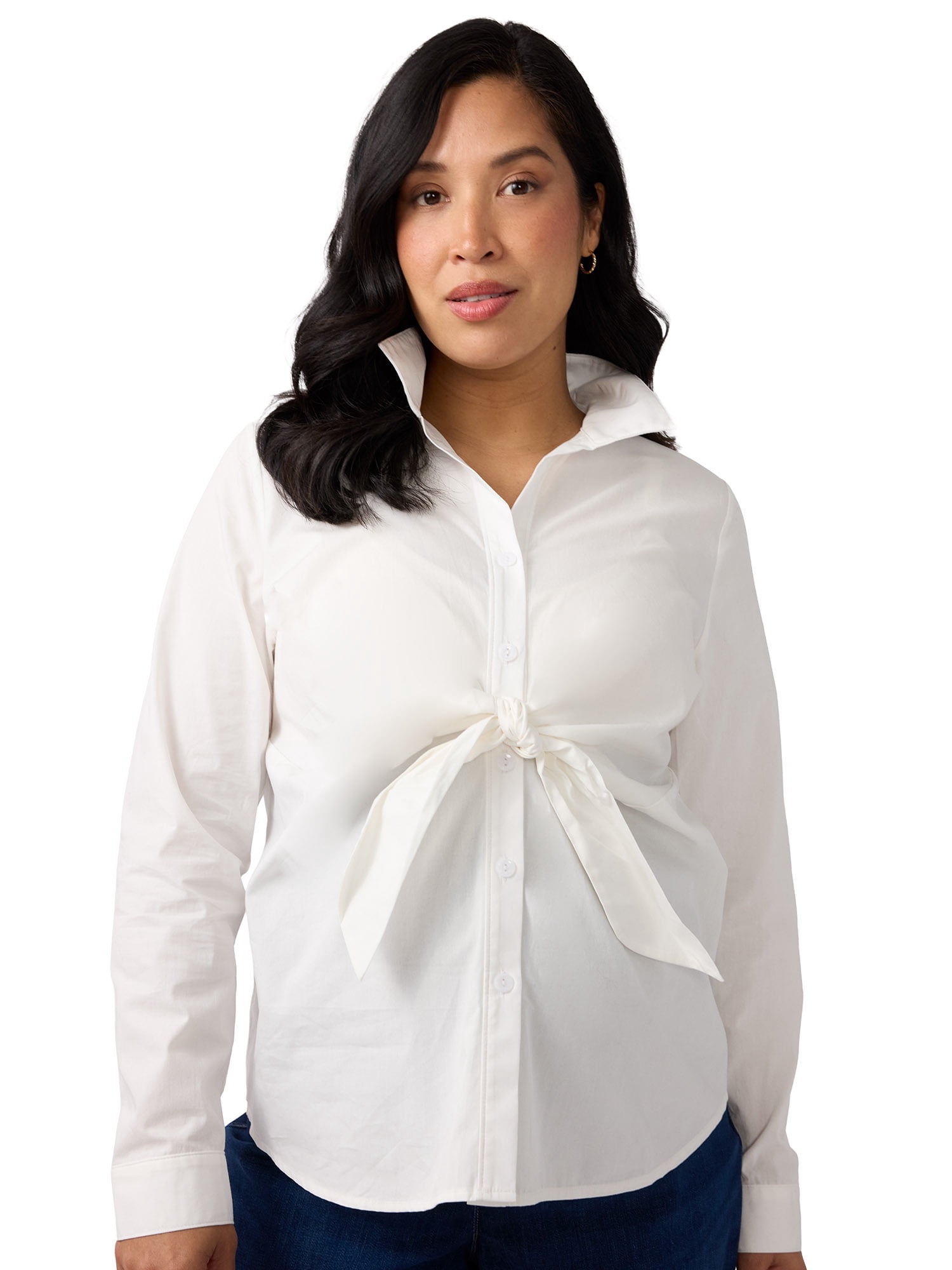 Ingrid & Isabel For Every Belly Women’s Maternity Tie Front Cotton Shirt, Sizes S-XXL