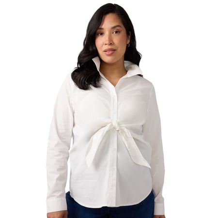 Ingrid & Isabel For Every Belly Women’s Maternity Tie Front Cotton Shirt, Sizes S-XXL