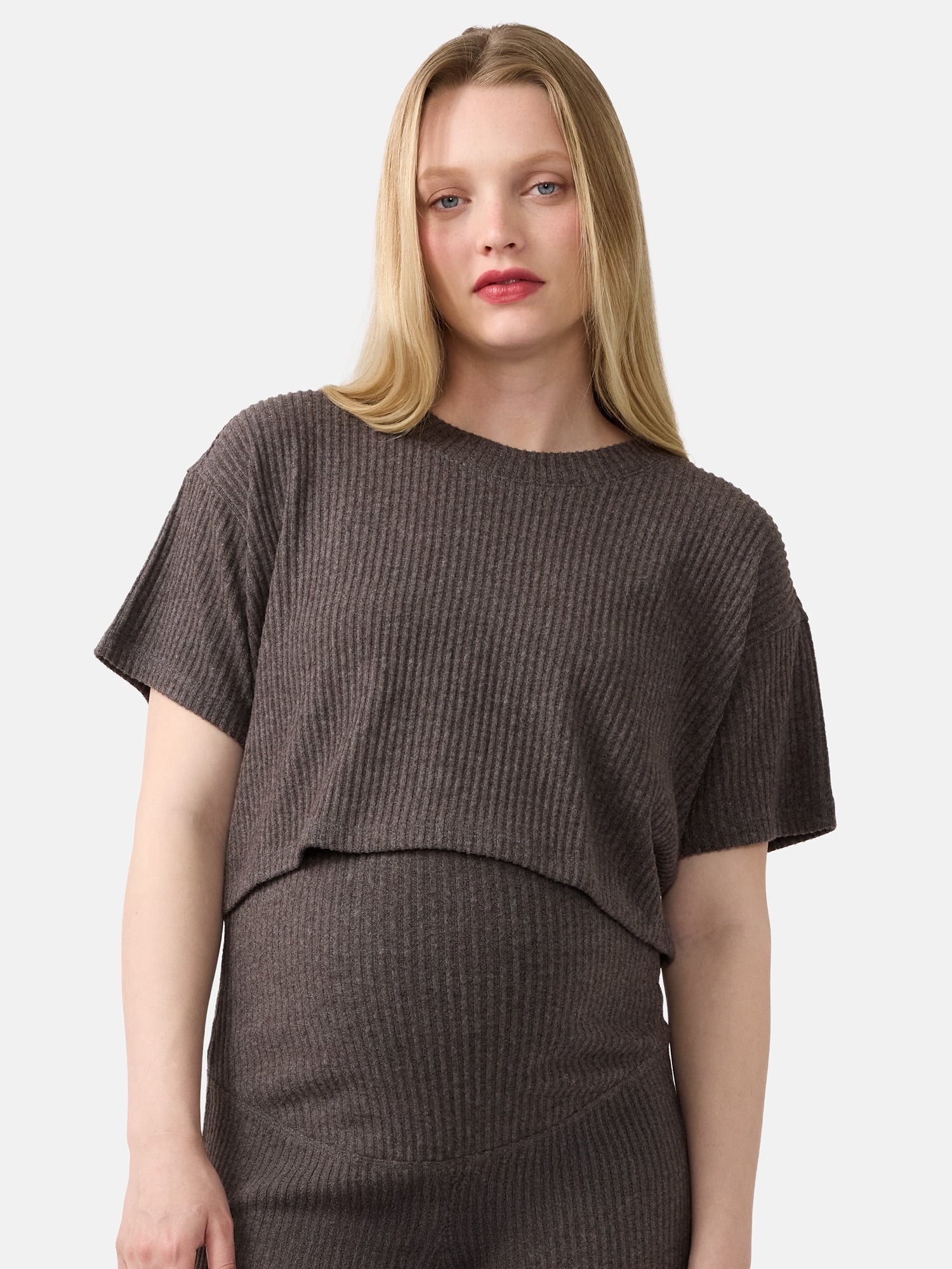 Ingrid & Isabel For Every Belly Women's Short Sleeve Maternity Ribbed Top, Sizes S-XXL