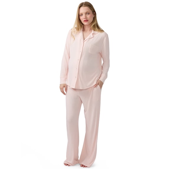 Ingrid & Isabel For Every Belly Women's Maternity Long Sleeve Button Down Shirt & Open Leg Pajama Set, Sizes S-XXXL
