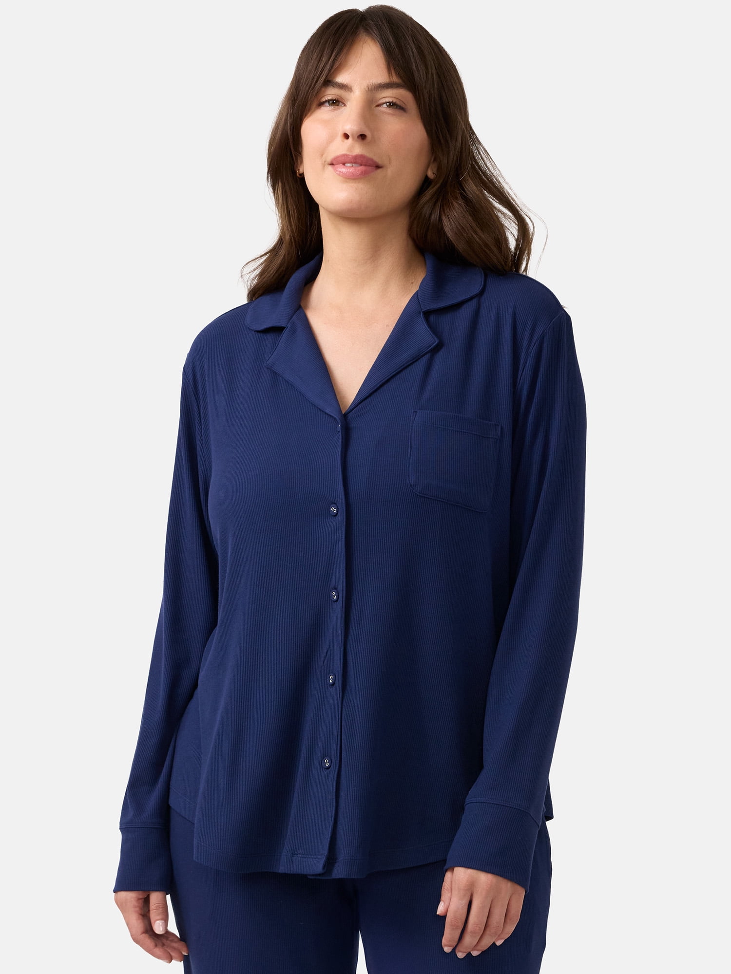 Ingrid & Isabel For Every Belly Women's Maternity Long Sleeve Button Down Shirt & Open Leg Pajama Set, Sizes S-XXXL