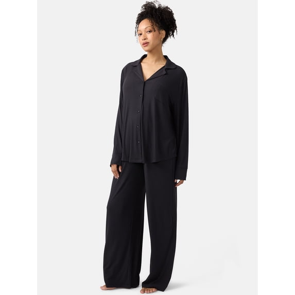 Ingrid & Isabel For Every Belly Women's Maternity Long Sleeve Button Down Shirt & Open Leg Pajama Set, Sizes S-XXXL