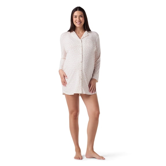 Ingrid & Isabel For Every Belly Women's Maternity Rib Button Down Sleepshirt, Sizes S-XXXL