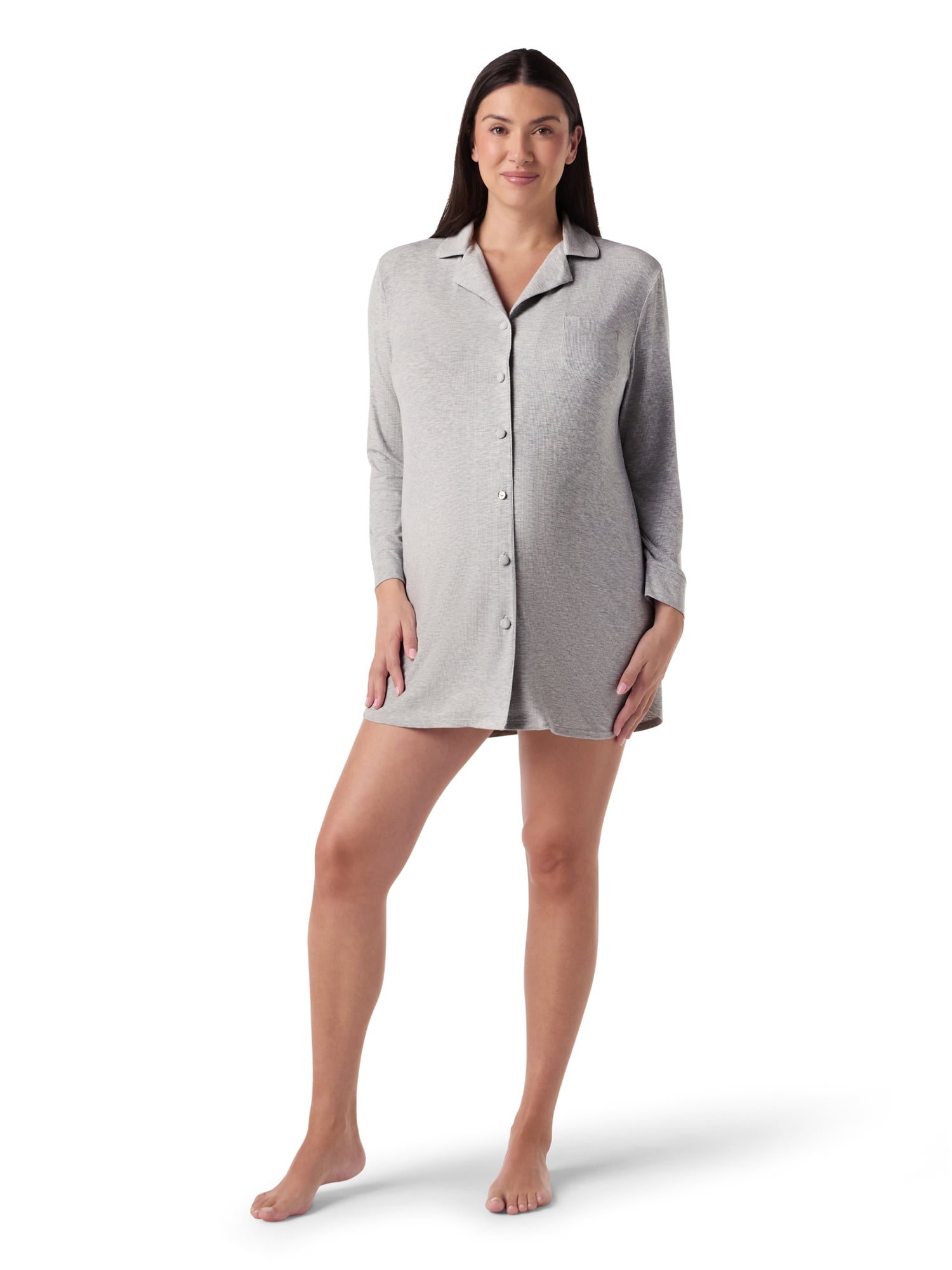 Ingrid & Isabel For Every Belly Women's Maternity Rib Button Down Sleepshirt, Sizes S-XXXL