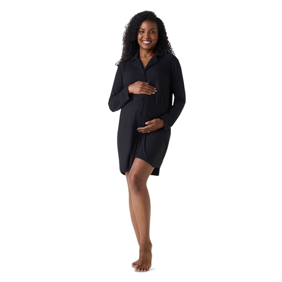 Ingrid & Isabel For Every Belly Women's Maternity Rib Button Down Sleepshirt, Sizes S-XXXL