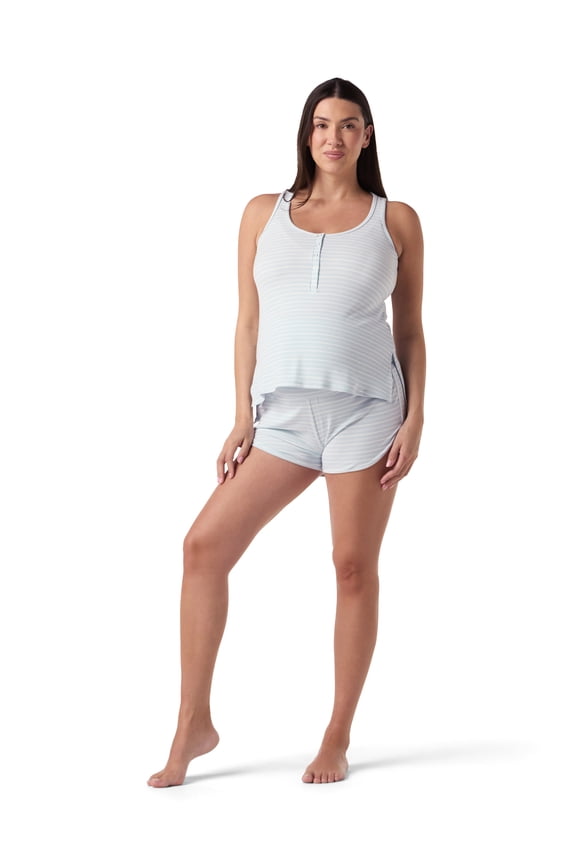 Women's Maternity Ribbed Henley Shirt & Short Set, Sizes S-XXXL