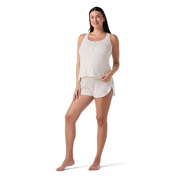 Ingrid & Isabel For Every Belly Women's Maternity Ribbed Henley Tank & Short Set, Sizes S-XXXL