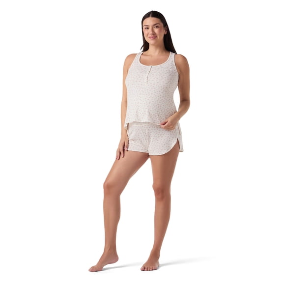 Ingrid & Isabel For Every Belly Women's Maternity Ribbed Henley Tank & Short Set, Sizes S-XXXL
