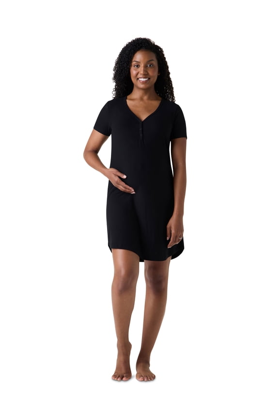 Women's Maternity Ribbed Henley T-Shirt Dress, Sizes S-XXXL