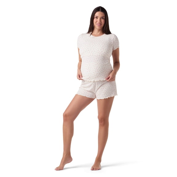 Ingrid & Isabel For Every Belly Women's Maternity Ribbed T-Shirt & Short Sleep Set, Sizes S-XXXL