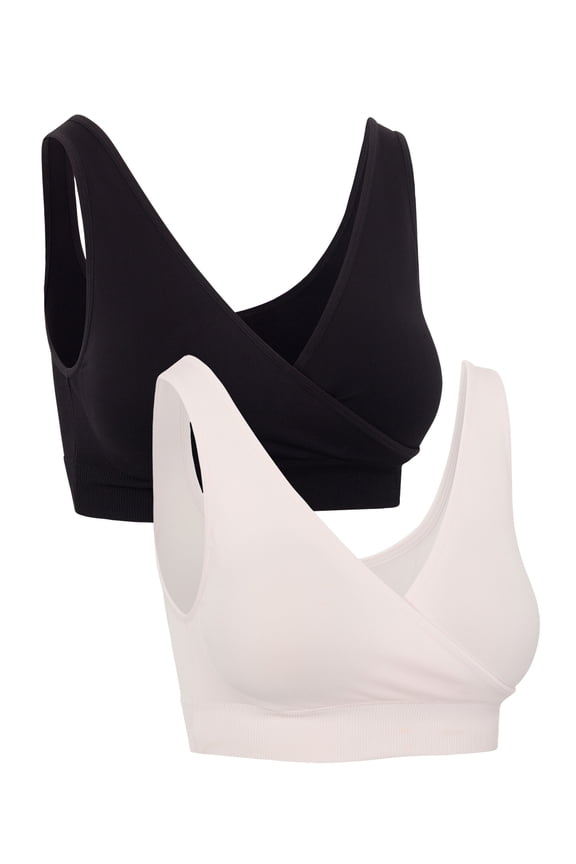 Women's Maternity & Nursing Breastfeeding Seamless Crossover Bra, 2-Pack, SizesXS-4XL
