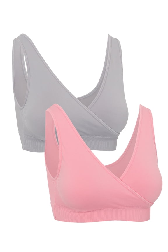 Women's Maternity & Nursing Breastfeeding Seamless Crossover Bra, 2-Pack, SizesXS-4XL