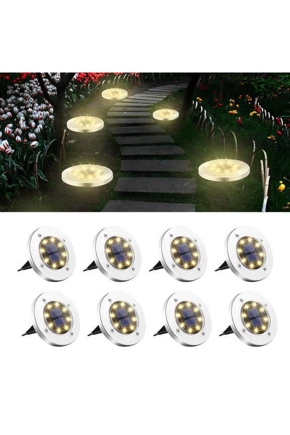 8 pack Inground Lights for Outside, 8 LED Waterproof Solar Disk Lights, Landscape Lighting for Outdoor Garden Pathway Driveway