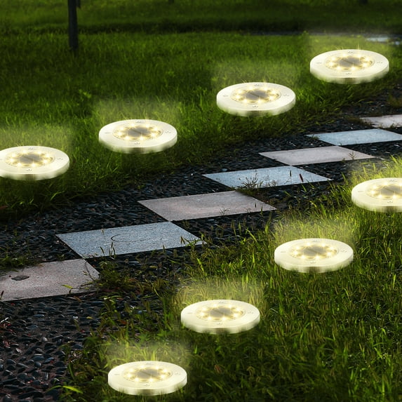 Inground Lights for Outside, 8 LED Waterproof Solar Powered Disk Lights, Landscape Lighting for Outdoor Garden Pathway Walkway Driveway Decors (8 Pack Warm White)